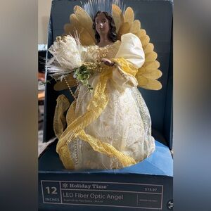 Holiday Time Gold and Cream Angel with LED Fiber Optics
